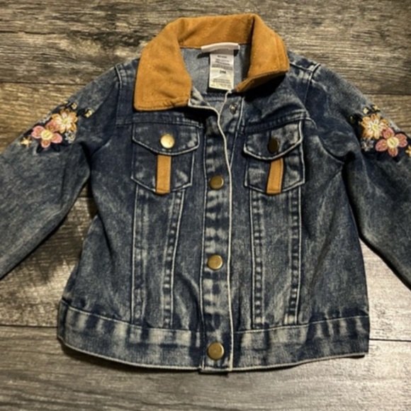 Little Lass Denim Embroidery Flower 
 Denim Jean jacket 24 month Cabochon Snap - Picture 1 of 7